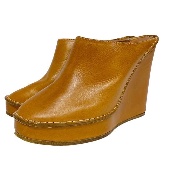 Chloe Shoes - Chloe Womens Size 8 Stitched Leather Wedge Boho Mules
